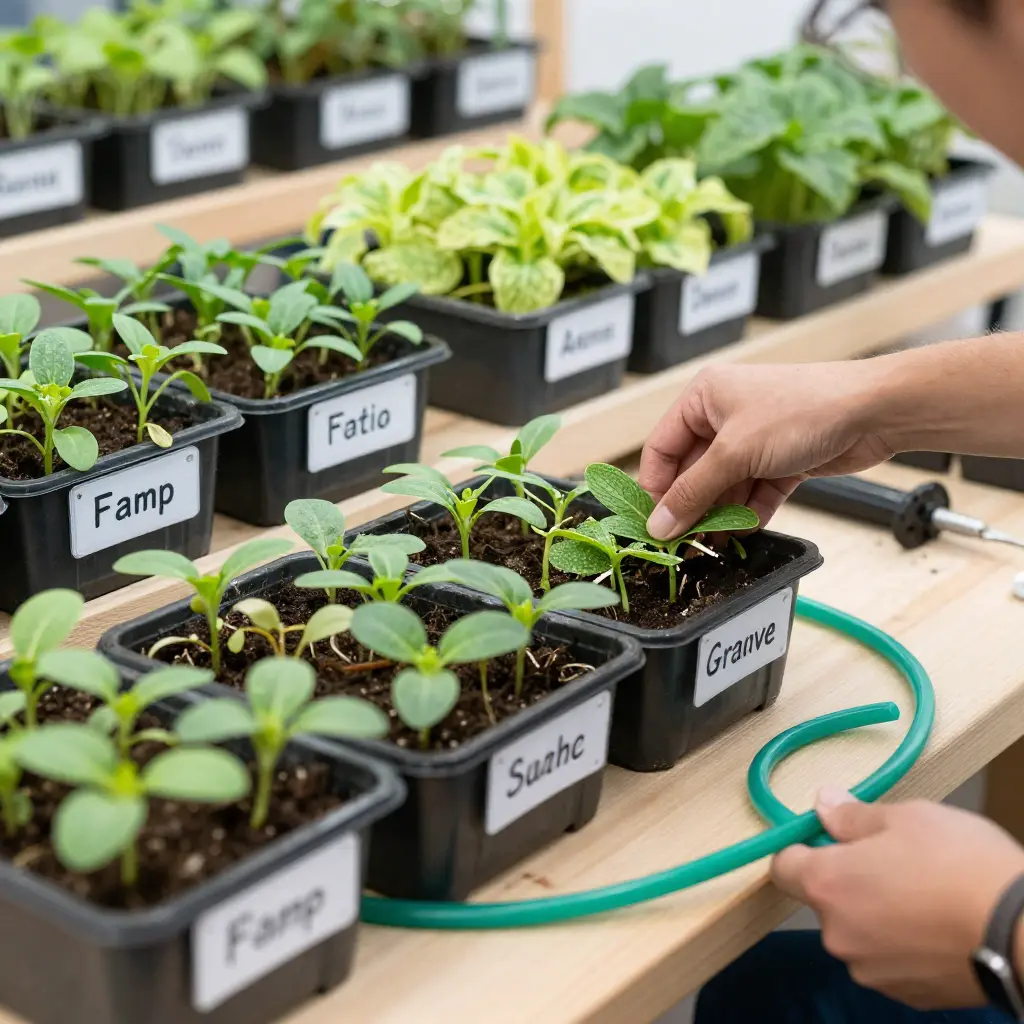 Professional container gardening workspace
